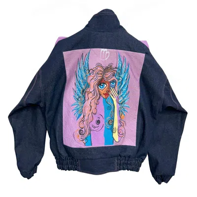 Zasta Studio Men's Zodiac Virgo Denim Embroidered Bomber Jacket