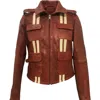 Zasta Studio Red / White Brick Women Multipocket Leather Jacket In Red/white