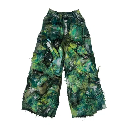 Zasta Studio Wearable Ruins Green Shredded Wide Leg Pants