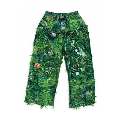 Zasta Studio Wearable Ruins Green Shredded Wide Leg Pants Two
