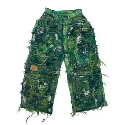Zasta Studio Wearable Ruins Green Wide Leg Denim Pants