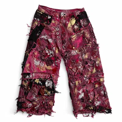 Zasta Studio Wearable Ruins Pink Wide Leg Denim Pants Three In Multi