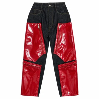 Zasta Studio Women's Black / Red Cherry Pop — Leather-panelled Denim Pants