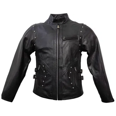 Zasta Studio Women's Black Skull Biker Buff Leather Jacket