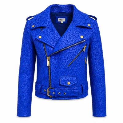 Zasta Studio Women's Blue Cracked Horizon Leather Crop Biker Jacket
