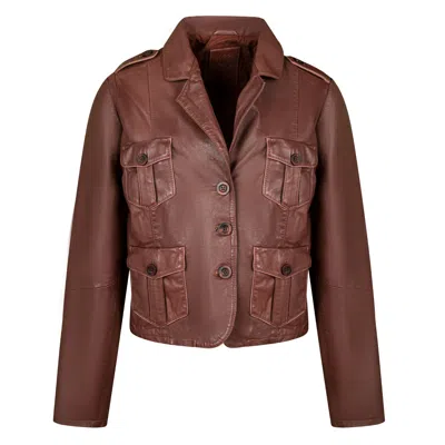 Zasta Studio Women's Brown Irish Mule Multipocketed Leather Jacket