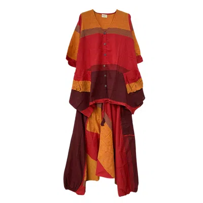 Zasta Studio Women's Brown / Yellow / Orange Freesize Harem Dress Yellow & Brown In Brown/yellow/orange