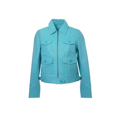 Zasta Studio Women's Bubble Gum Sky Blue Refurbished Leather Jacket