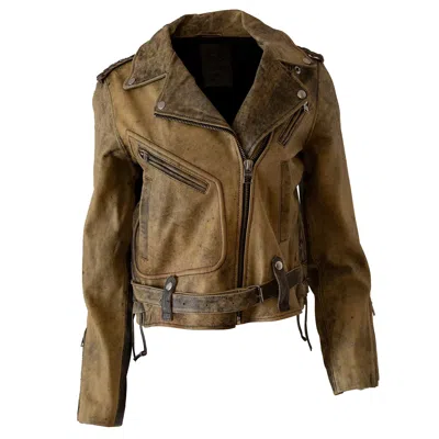 Zasta Studio Green Dirt Biker Women Dusty Vintage Leather Jacket