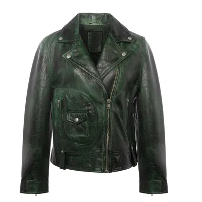 Zasta Studio Women's Green Gasoline Biker Leather Jacket