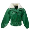 Zasta Studio Women's Green The Rollers Faux Fur Collared Bomber Leather Jacket In Green