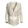 Zasta Studio Women's The Leader Off White  Leather Jacket With Fringes In White