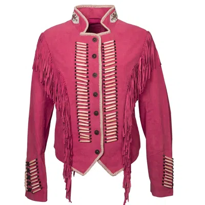 Zasta Studio Women's Warrior - Rose Gold Suede Leather Jacket With Recycled Beads And Fringes
