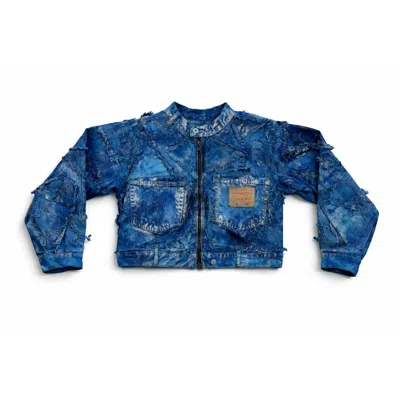 Zasta Studio Women's Wearable Ruins Blue Shredded Denim Crop Jacket