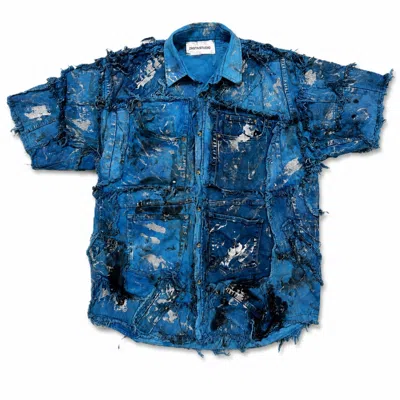 Zasta Studio Women's Wearable Ruins Shredded Denim Colored Half-sleeve Shirt