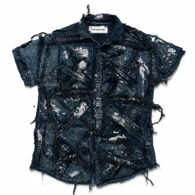 Zasta Studio Women's Wearable Ruins Shredded Denim Colored Short-sleeve Shirt