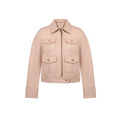 Zasta Studio Women's White Bubble Gum Peach Multipocket Leather Jacket