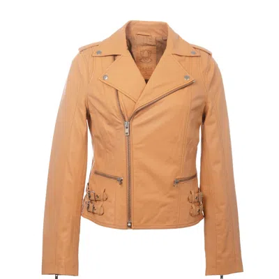 Zasta Studio Women's Yellow / Orange Brandy Alexander Peach Leather Biker Jacket In Yellow/orange