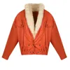 Zasta Studio Women's Yellow / Orange Highball Orange Faux Fur Lining Bomber Leather Jacket In Yellow/orange