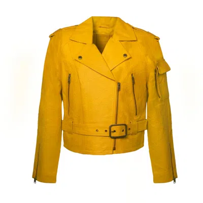 Zasta Studio Women's Yellow / Orange Tequila Sunrise Yellow Biker Leather Jacket In Yellow/orange