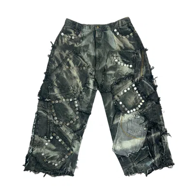 Zasta Studio Black Carbon Clash Studded Upcycled Denim Pants Wide Leg A
