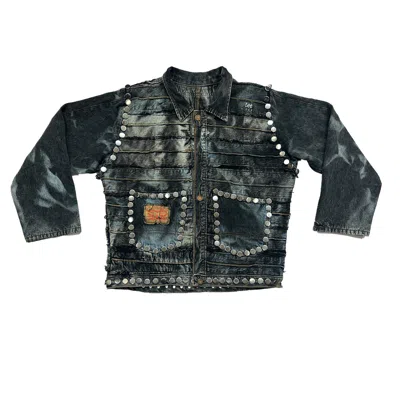 Zasta Studio Men's Black Carbon Clash Studded Upcycled Denim Jacket