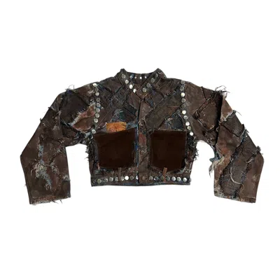 Zasta Studio Men's Brown Studded Upcycled Crop Denim Jacket
