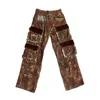 Zasta Studio Men's Brown Studded Upcycled Denim Multipocketed Pant