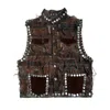 Zasta Studio Men's Brown Studded Upcycled Sleeveless Jacket Medium