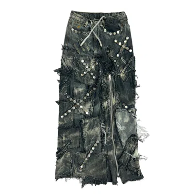 Zasta Studio Women's Black Carbon Clash Studded Upcycled Denim Skirt C