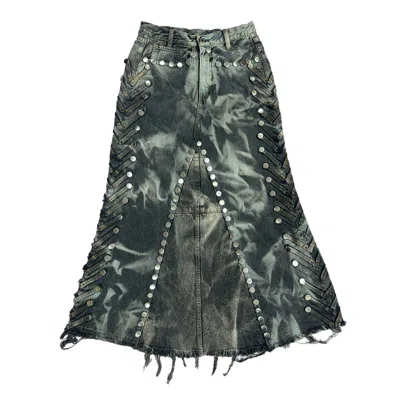 Zasta Studio Women's Black Carbon Clash Studded Upcycled Denim Skirt D
