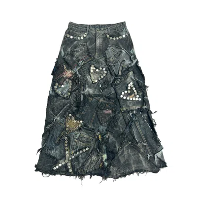 Zasta Studio Women's Black Carbon Clash Studded Upcycled Denim Skirt F