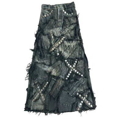 Zasta Studio Women's Black Carbon Clash Studded Upcycled Denim Skirt J