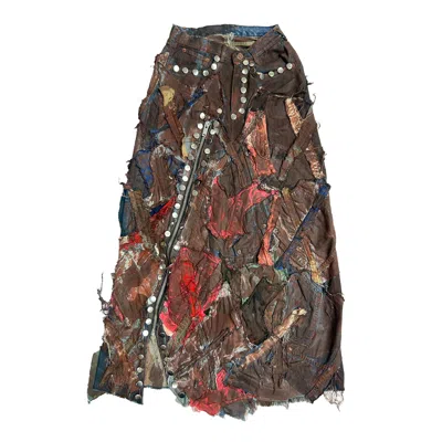 Zasta Studio Women's Brown Studded Upcycled Denim Skirt B
