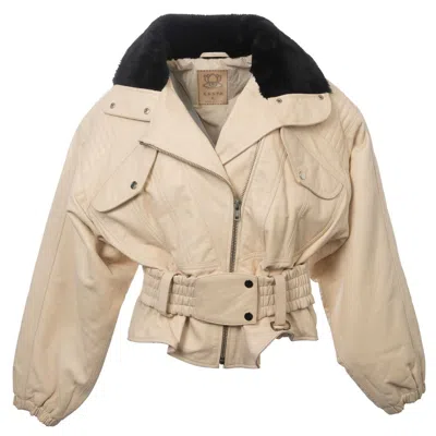Zasta Studio Women's The Rollers White Bomber Jacket With Faux Fur Lining