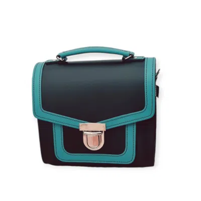 Zatchels Women's Black / Blue Harmony Handmade Leather Sugarcube Plus Handbag - Teal In Black/blue