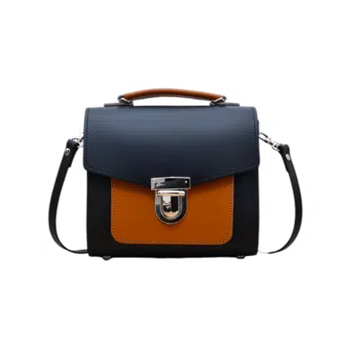 Zatchels Women's Black / Yellow / Orange Handmade Leather Two Tone Sugarcube Handbag - Black & Burnt Orange In Black/yellow/orange