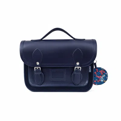 Zatchels Women's Blue Floral Lined Leather Midi Satchel - Navy