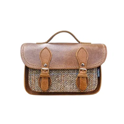 Zatchels Women's Brown Handmade Tannery Leather & Tweed Cross Body Micro Satchel Plus - Tan