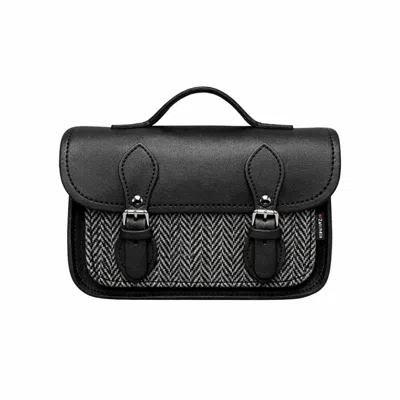 Zatchels Women's Handmade Tannery Leather & Tweed Cross Body Micro Satchel Plus - Black