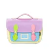 Zatchels Women's Leather Midi Satchel - Pastel Kaleidoscope In Black