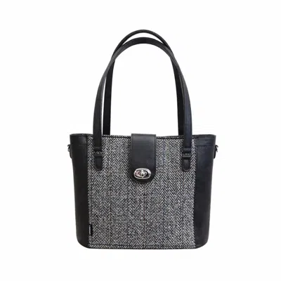 Zatchels Women's Tannery Tweed & Leather Mini Twist Lock Shopper Bag - Black