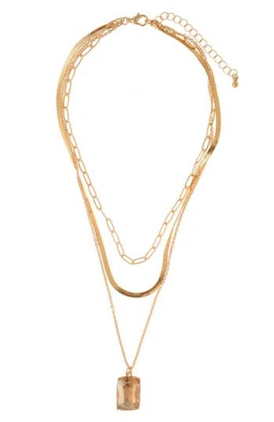 Zaxie By Stefanie Taylor Crystal Pendant Layered Chain Necklace In Gold