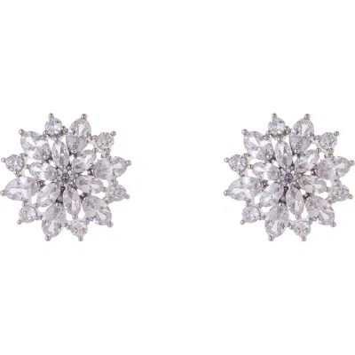 Zaxie By Stefanie Taylor Cubic Zirconia Floral Stud Earrings In Metallic