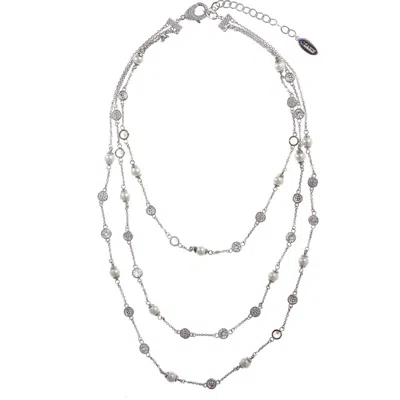 Zaxie By Stefanie Taylor Imitation Pearl & Cubic Zirconia Layered Necklace In Silver