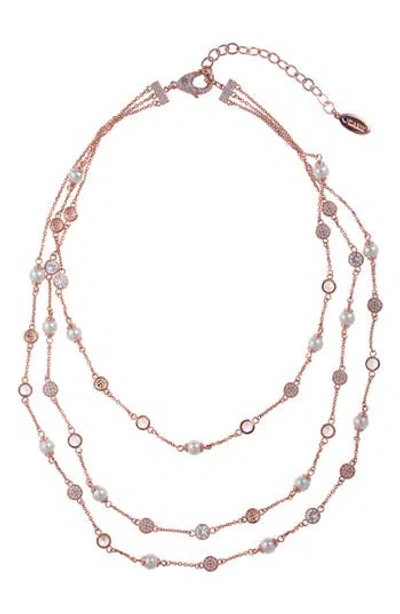 Zaxie By Stefanie Taylor Imitation Pearl Layered Necklace In Rose Gold