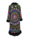 Zazi 'indira' Multicolor Coat With Fur Trims And All-over Floral Motif In Cotton Woman In Multi