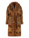 Zazi Vintage Fur-trim Embroidered Coat In Brown