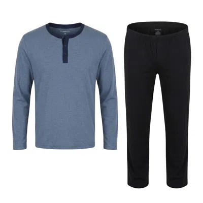 Zd Zero Defects Blue Men's Long Modal Pyjamas Leios - Navy In Black