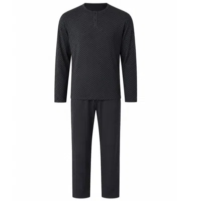 Zd Zero Defects Grey Men's Long Modal Pyjamas Damier - Graphite In Black